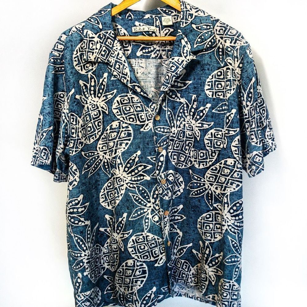 Batik Bay 100% Silk Pineapple Print Camp Shirt Sz XL